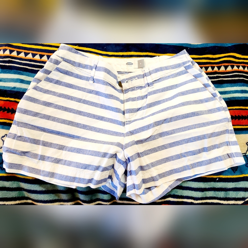 Old Navy Blue White Striped Linen Blend Everyday Shorts Women's Size 0 Coastal - Picture 1 of 9
